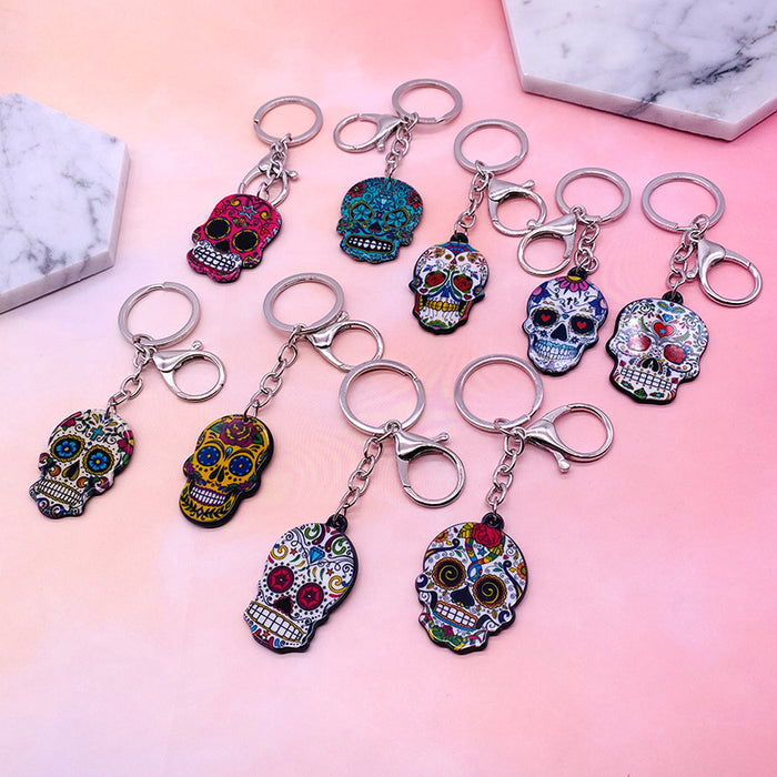 Wholesale Acrylic Flower Skull Plastic Keychain JDC-KC-LYan002