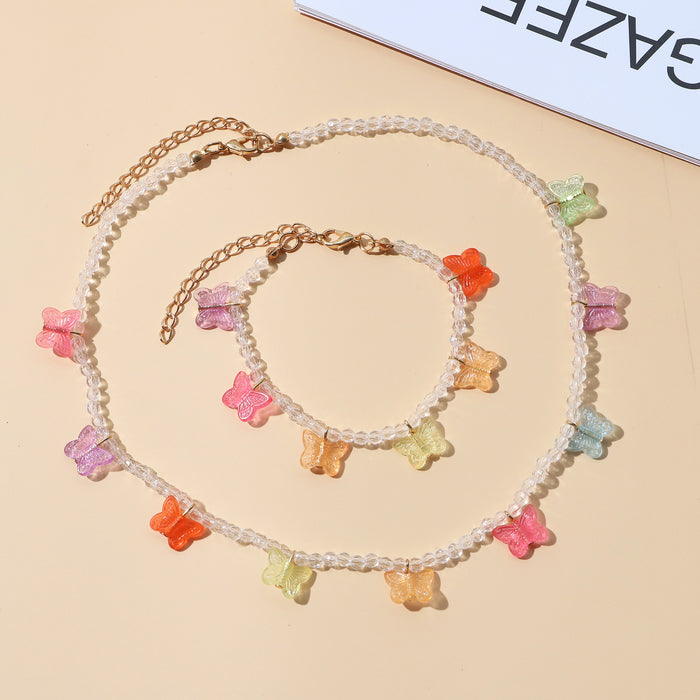 Wholesale Flower Rice Bead Bracelet Necklace Set JDC-NE-JQ190