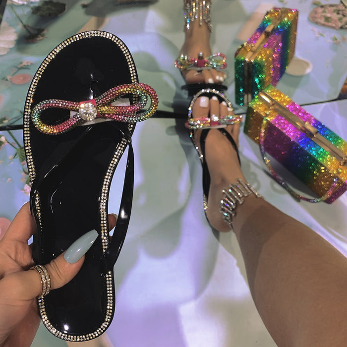 Wholesale Herringbone Large Size Rhinestone Pipe Butterfly Slippers JDC-SD-KMD004