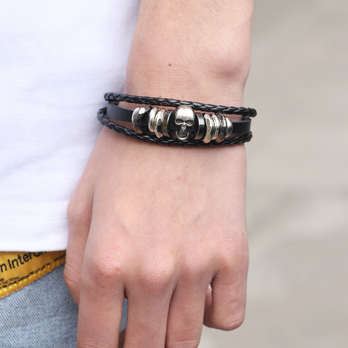 Wholesale Bracelet Men's Alloy Leather Skull JDC-BT-QiN030