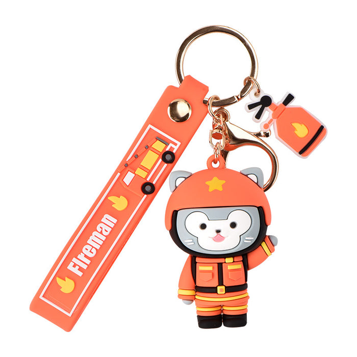 Jewelry WholesaleWholesale Cartoon Firefighter Raccoon Jun Soft Glue Keychain JDC-KC-GSXM078 Keychains 萌叙 %variant_option1% %variant_option2% %variant_option3%  Factory Price JoyasDeChina Joyas De China