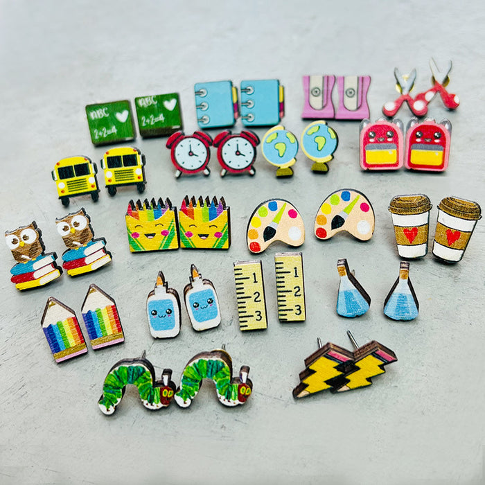 Wholesale Earrings Wooden Cute Teaching Supplies Pencil Ruler 2 Pairs JDC-ES-Heyi059