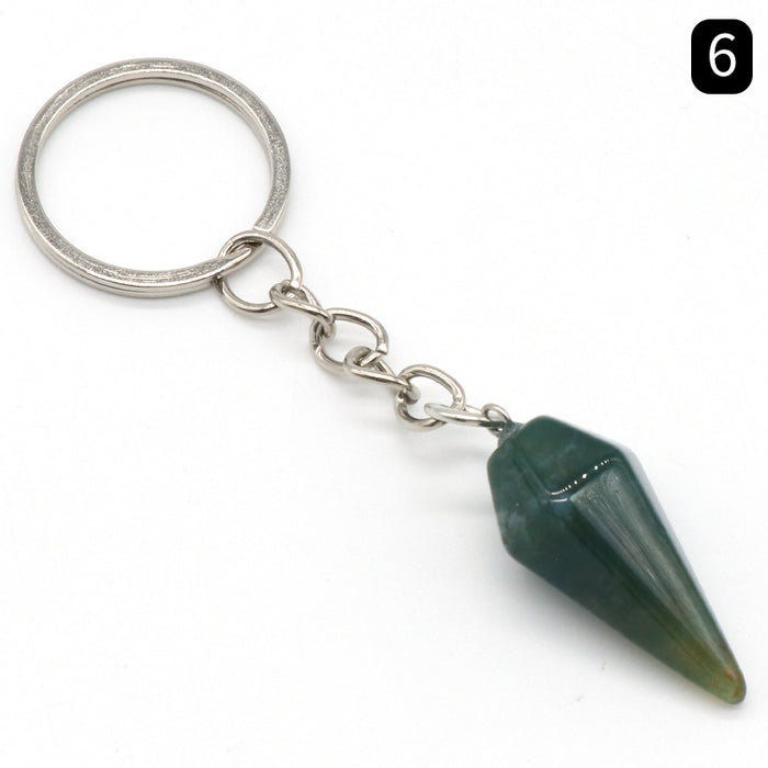 Jewelry WholesaleWholesale Natural Crystal Agate Stone Hexagonal Cone Keychain MOQ≥2 JDC-KC-KeS001 Keychains 科索 %variant_option1% %variant_option2% %variant_option3%  Factory Price JoyasDeChina Joyas De China