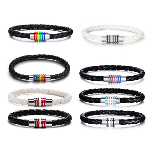 Jewelry WholesaleWholesale Rainbow Braided Bracelet Bracelet Titanium Steel PU Leather Gay Jewelry JDC-BT-QuanS003 Bracelet 泉溪水 %variant_option1% %variant_option2% %variant_option3%  Factory Price JoyasDeChina Joyas De China