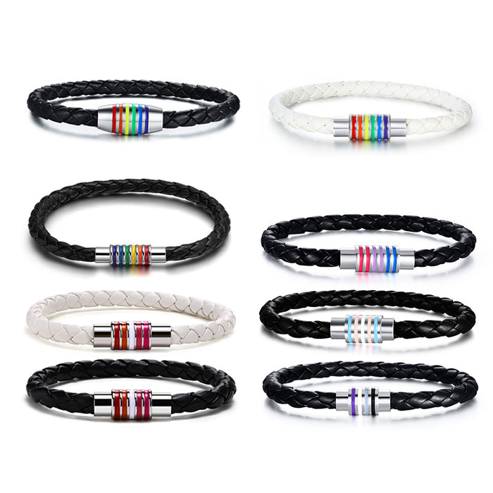 Jewelry WholesaleWholesale Rainbow Braided Bracelet Bracelet Titanium Steel PU Leather Gay Jewelry JDC-BT-QuanS003 Bracelet 泉溪水 %variant_option1% %variant_option2% %variant_option3%  Factory Price JoyasDeChina Joyas De China