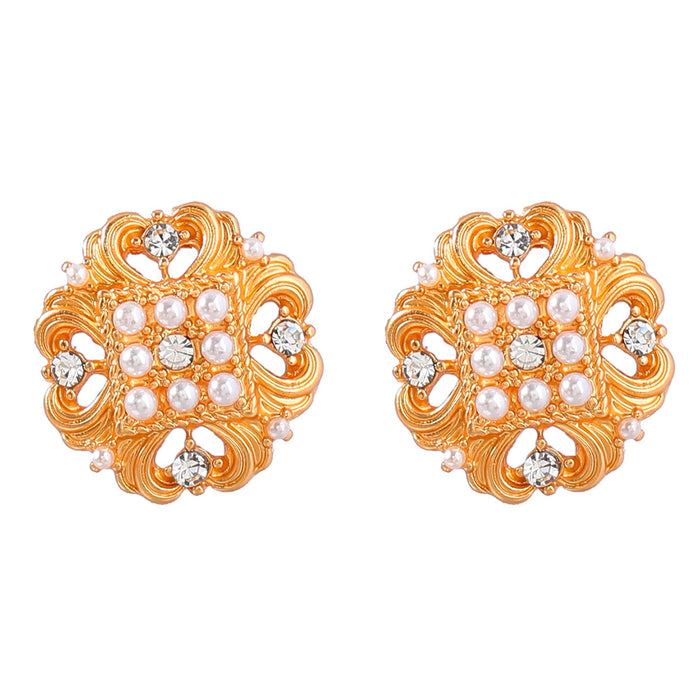 Wholesale Alloy Round Earrings Diamond Set Pearl Flower JDC-ES-JL1055