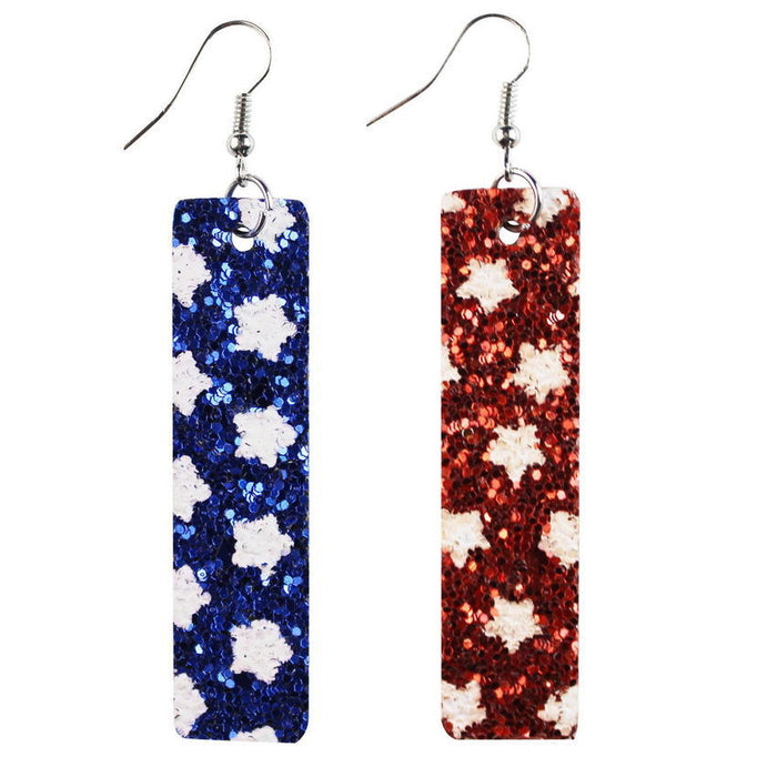 Wholesale 4th of July Stars Stripes Flag Pattern Independence Day Leather Earrings JDC-ES-KDL004