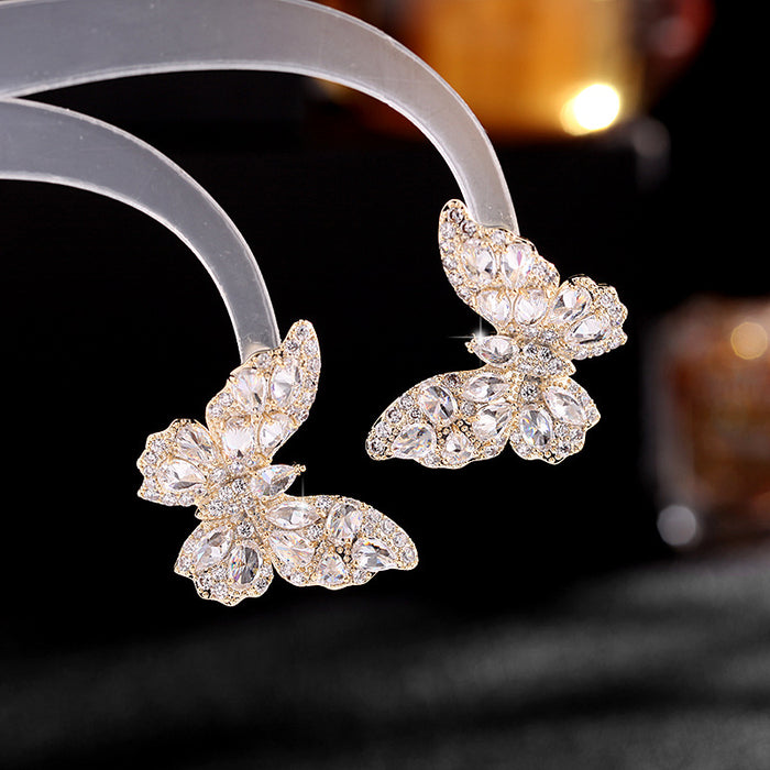 Jewelry WholesaleWholesale color zircon 925 silver needle stereo butterfly stud earrings JDC-ES-LYu001 Earrings 米萌 %variant_option1% %variant_option2% %variant_option3%  Factory Price JoyasDeChina Joyas De China