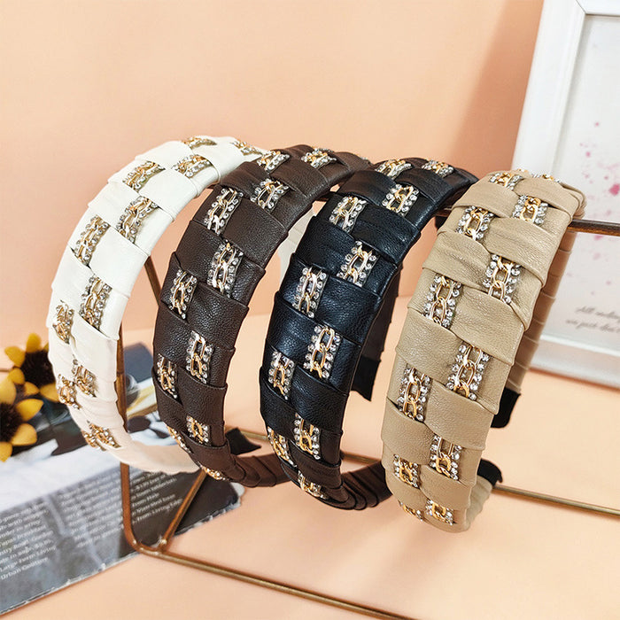 Wholesale Headband PU Leather Rhinestones JDC-HD-ChaoX006