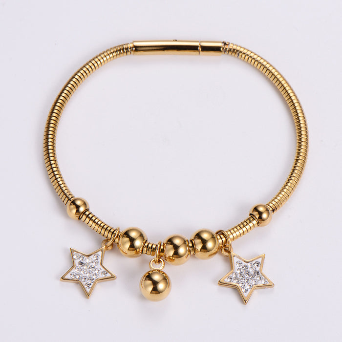 Wholesale Stainless Steel PVD Plating 18K Gold Star Steel Ball Snake Bone Chain JDC-BT-PREMAIMI002