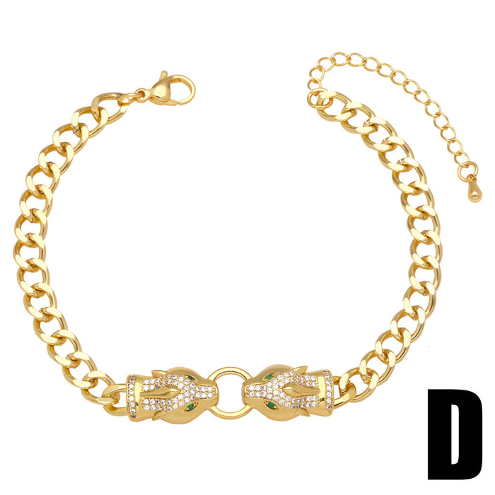 Wholesale Bracelet Copper Plated 18K Gold Zircon Leopard Head Cuban Chain JDC-PREMAS-BT-006