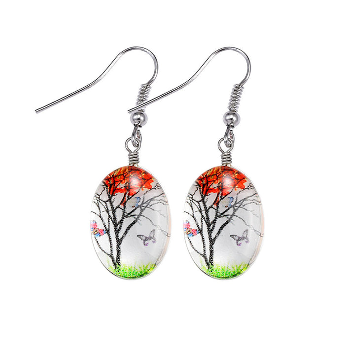 Wholesale Glass Dried Flower Alloy Earrings MOQ≥2 JDC-ES-Zhongn019