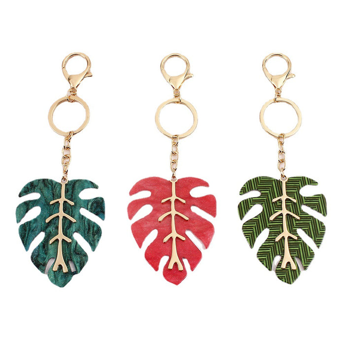Wholesale Keychains For Backpacks Leaf Shaped Acrylic Sheet Zinc Alloy Gold Plated Keychain MOQ≥3 JDC-KC-WHao001