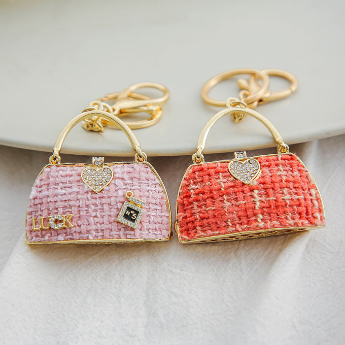 Wholesale Flannel Rhinestone Bag Shape Alloy Keychain MOQ≥2 JDC-KC-ChaoK022