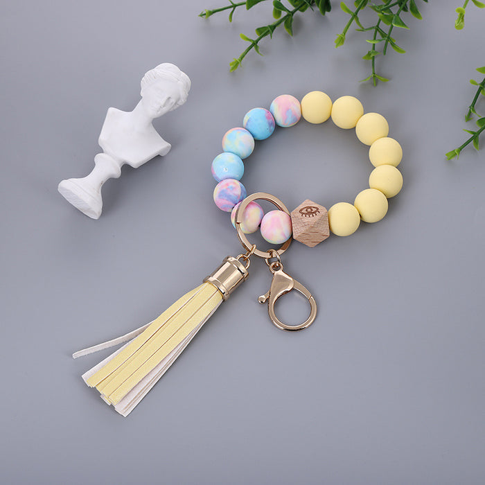 Wholesale Keychains Silicone Wooden Beads Alloy Leopard Print Bracelet JDC-KC-MaoL003