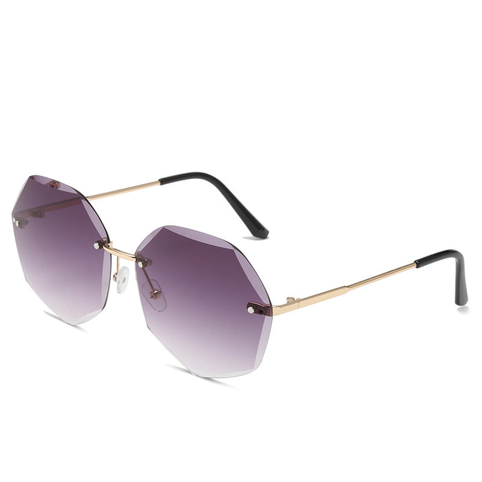 Wholesale Gradient Metallic Color Marine Frameless Cut Edge Polygonal Sunglasses JDC-SG-BoL008