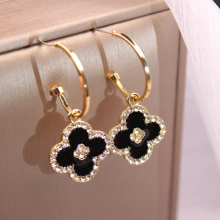 Wholesale Earrings Alloy Clover Rhinestones MOQ≥3 JDC-ES-hanyi007