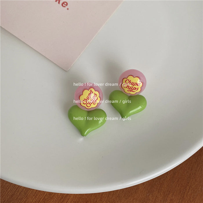 Wholesale candy color love earrings sweet and cute pink peach heart JDC-ES-Lfm015