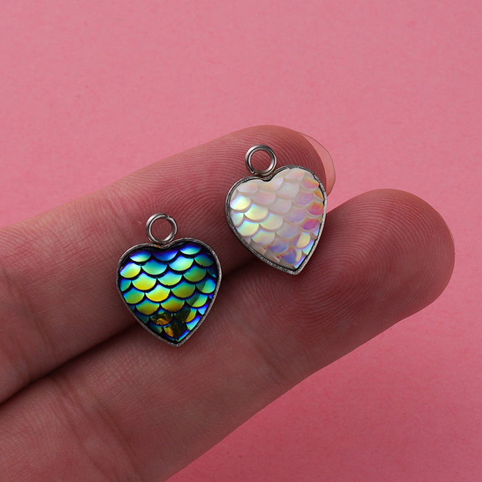 Wholesale Stainless Steel Peach Heart Resin Fish Scale Pendant 20pcs JDC-PT-MinP004