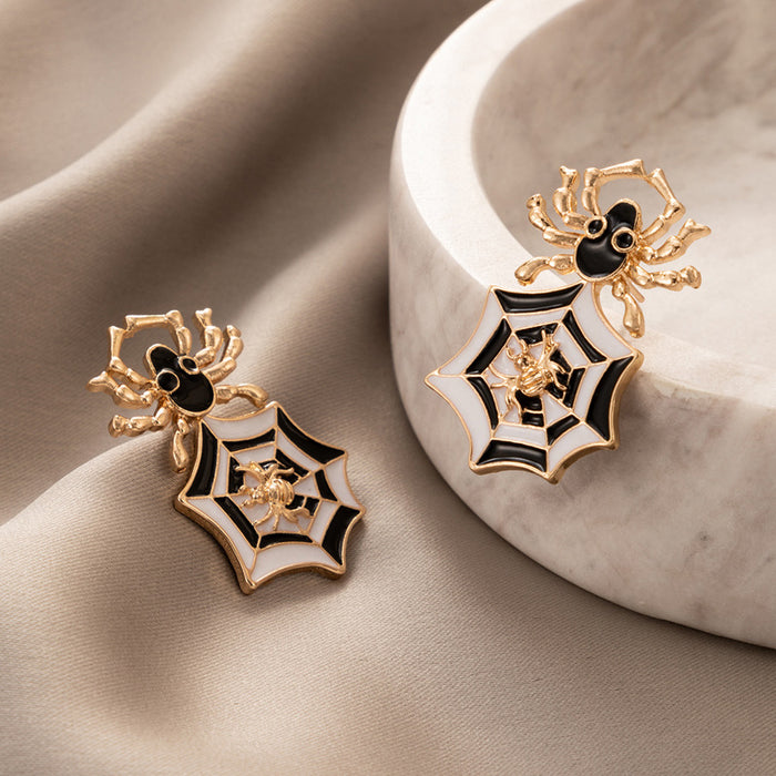 Wholesale Earring Alloy Ceramic Halloween Black and White Spider Bat Stud Earrings JDC-ES-MOM023