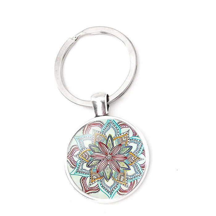 Wholesale Keychains Alloy Indian Religion Mandala Flower Time Gem MOQ≥2 JDC-KC-XinT003