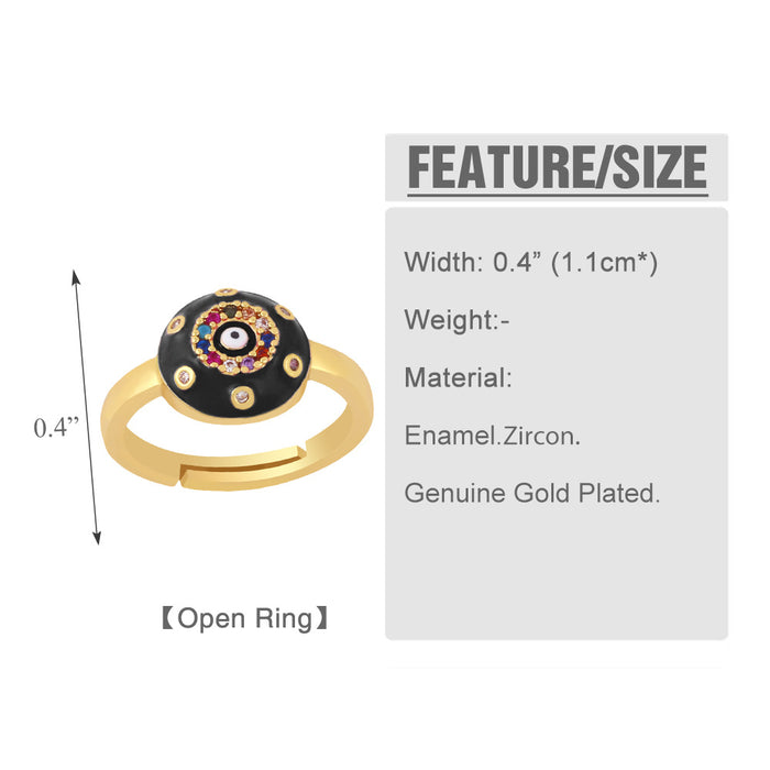 Wholesale Ring Copper Plated 18K Gold Zircon Color Enamel Devil's Eye Adjustable JDC-PREMAS-RS-018