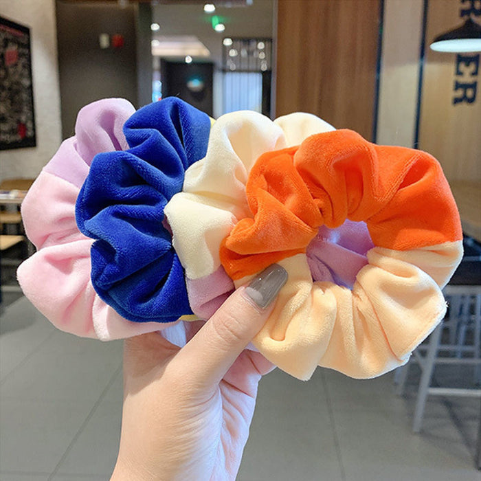 Jewelry WholesaleWholesale fleeing princess large intestine hair tie color block plush JDC-HS-HuiDi002 Hair Scrunchies 惠迪 %variant_option1% %variant_option2% %variant_option3%  Factory Price JoyasDeChina Joyas De China