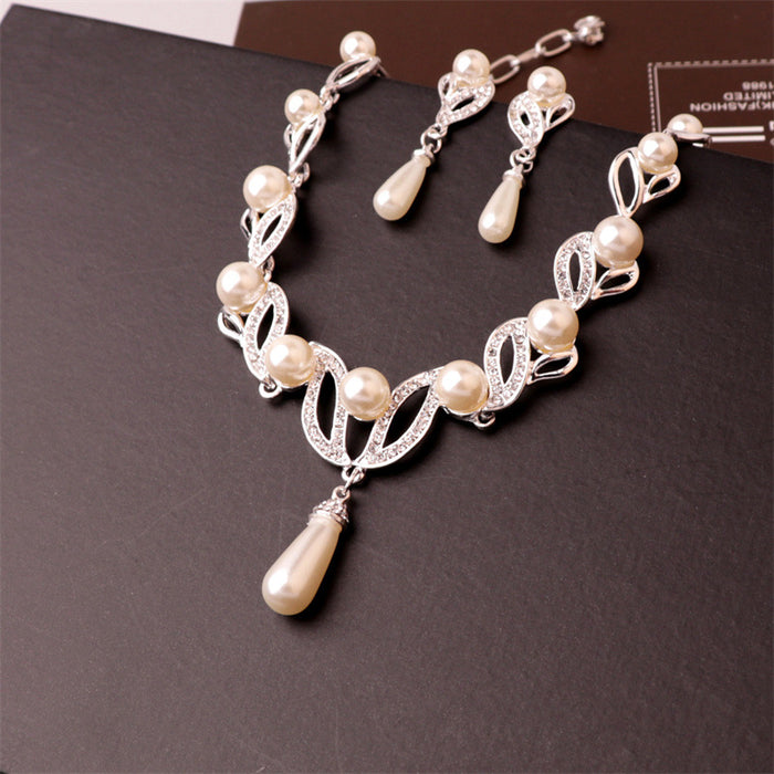 Wholesale temperament women pearl necklace earrings set JDC-NE-YinH030