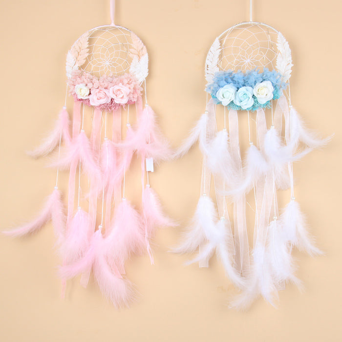 Wholesale Girl Preserved Flower Feather Ornament Dreamcatcher MOQ≥2 JDC-DC-FengH006