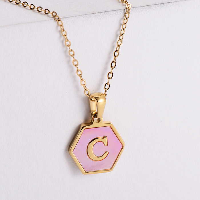 Jewelry WholesaleWholesale stainless steel hexagon shell letter necklaces JDC-NE-Aimi019 necklaces 爱米 %variant_option1% %variant_option2% %variant_option3%  Factory Price JoyasDeChina Joyas De China