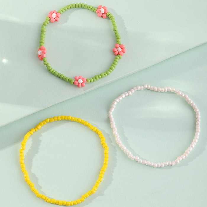 Jewelry WholesaleWholesale color beige beads multi-color small daisy flower woven bracelet set JDC-BT-NZ056 Bracelet 奈珠 %variant_option1% %variant_option2% %variant_option3%  Factory Price JoyasDeChina Joyas De China