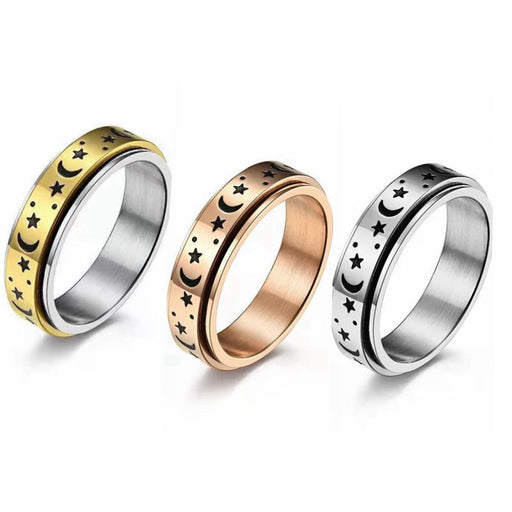 Jewelry WholesaleWholesale Star Moon Stainless Steel Rotating Couple Rings MOQ≥2 JDC-RS-ChenX002 Rings 晨孝 %variant_option1% %variant_option2% %variant_option3%  Factory Price JoyasDeChina Joyas De China