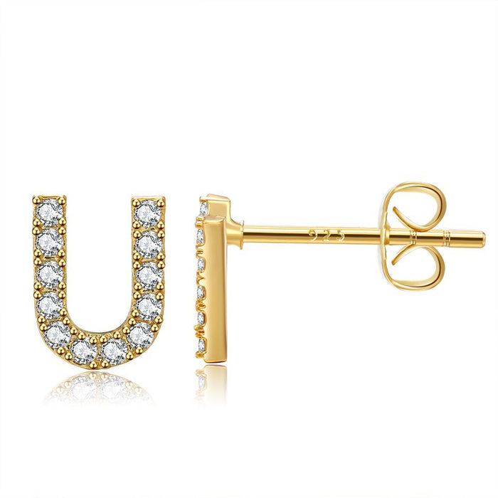 Wholesale Small Letter Stud Earrings Brass Gold Plated Jewelry JDC-ES-WB030