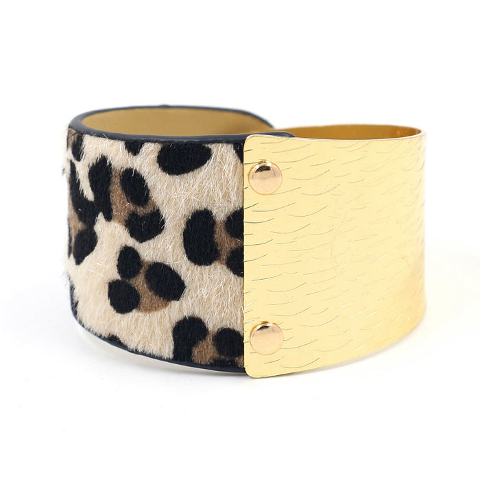 Jewelry WholesaleWholesale Metal Leather Patchwork Leopard Print Bracelet MOQ≥2 JDC-BT-KN002 Bracelet 酷牛 %variant_option1% %variant_option2% %variant_option3%  Factory Price JoyasDeChina Joyas De China