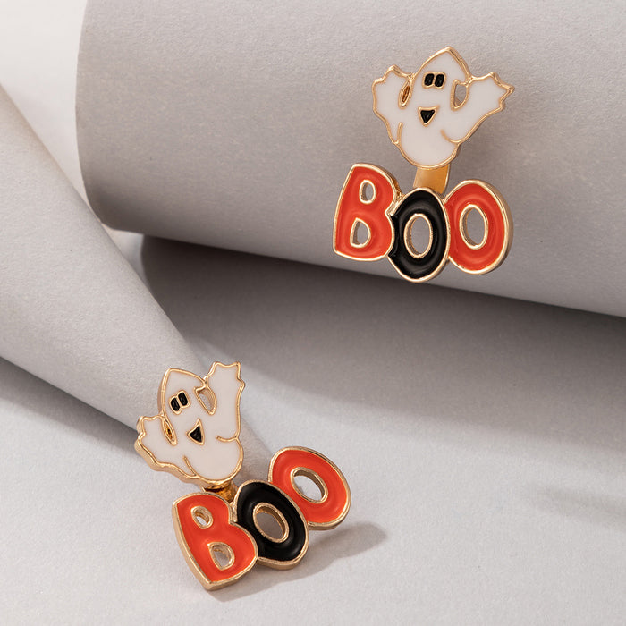 Wholesale Earring Alloy Ceramic Halloween Cute Ghost Letter BOO Earrings JDC-ES-MOM028