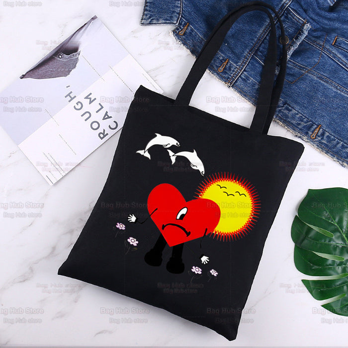 Wholesale Handbag Canvas Cute Cartoon Printing Black Shopping Bag (F) JDC-HB-Aike002