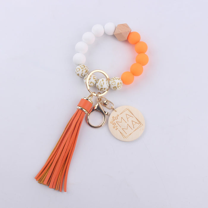 Wholesale MAMA Leopard Print Silicone Beaded Wrist Keychain JDC-KC-GuangTian002