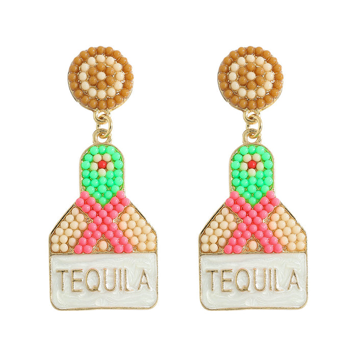 Wholesale Earrings Alloy Enamel Inlay Rice Beads Wine Bottle JDC-ES-SHIYU005