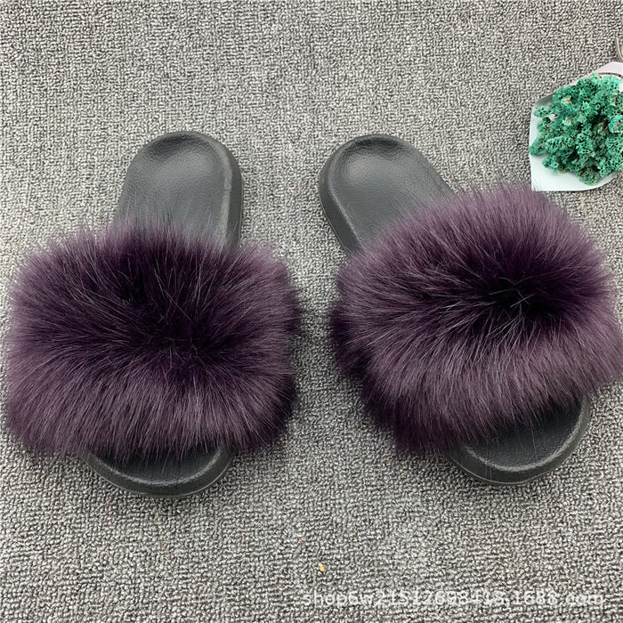 Wholesale imitation fox fur sandals outside wear beach plush sandals JDC-SP-XYu004