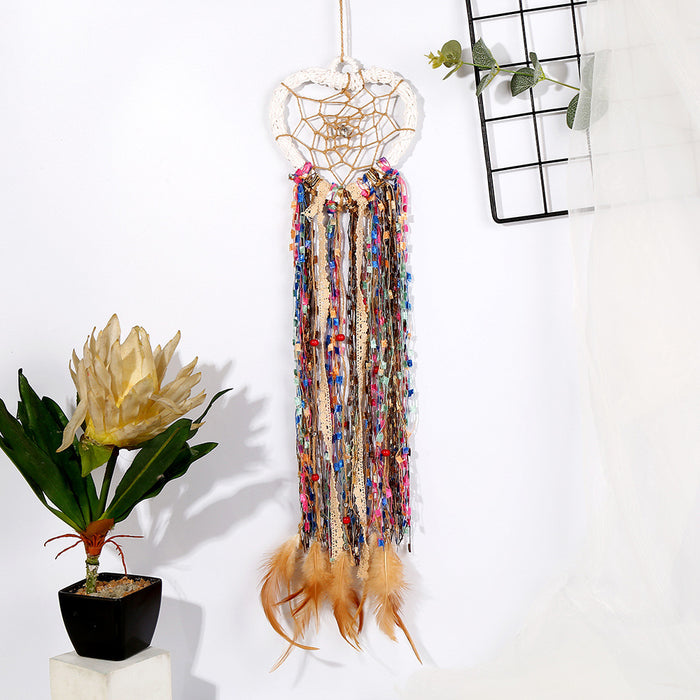 Wholesale Feather Copper Wire Woven Heart Shaped Dreamcatcher MOQ≥2 JDC-DC-DYue005