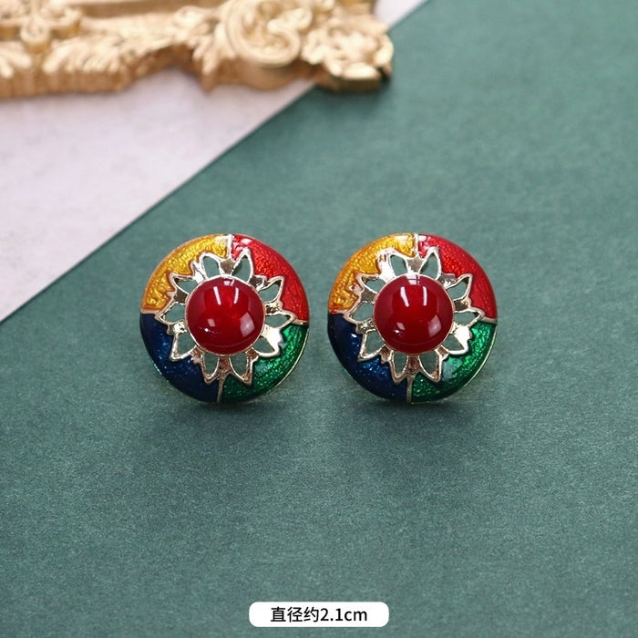 Wholesale Oil Painting Hong Kong Style Stud Earrings Women's Contrast Color JDC-ES-Luox005