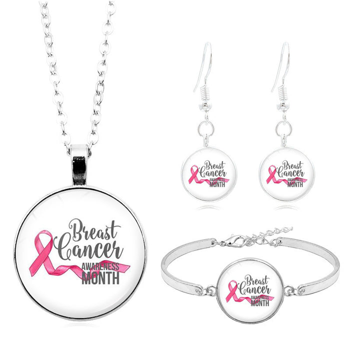 Wholesale breasts ái pink ribbon logo necklace set JDC-BT-XuS008