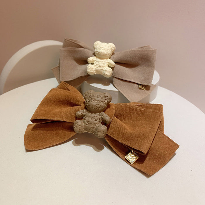 Wholesale Cute Letter Bear Suede Bow Hair Clip MOQ≥2 JDC-HC-Mer004