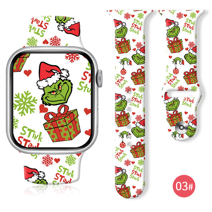 Wholesale Cartoon Christmas Silicone Strap Suitable for Apple Watch Strap JDC-WD-NuoQi004