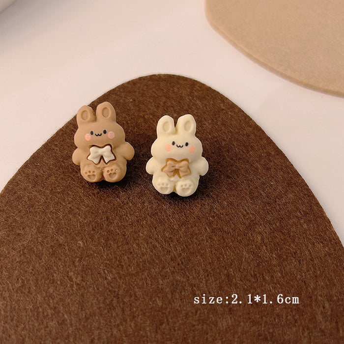 Jewelry WholesaleWholesale 925 Silver Needle Milk Coffee Color Cartoon Bear and Rabbit Earrings JDC-ES-HanXi001 Earrings 涵熙 %variant_option1% %variant_option2% %variant_option3%  Factory Price JoyasDeChina Joyas De China