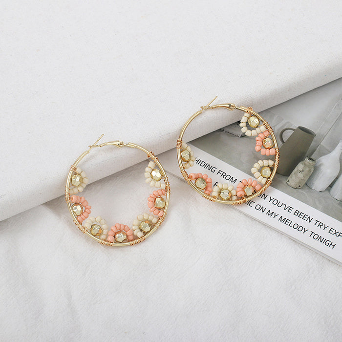 Wholesale Big Circle Rice Bead Earrings MOQ≥2 JDC-ES-Yir013