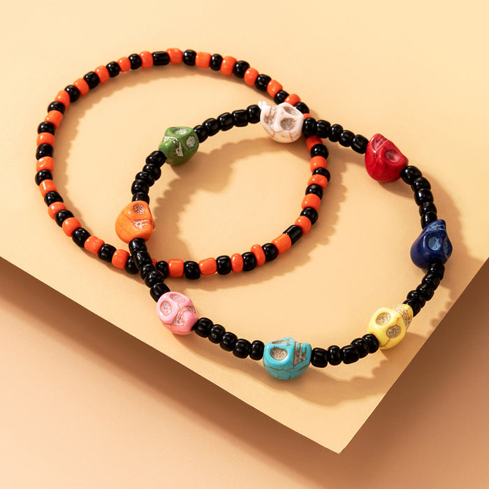 Wholesale Earring Alloy Halloween Skull Color Rice Bead Bracelet Earrings JDC-ES-MOM018