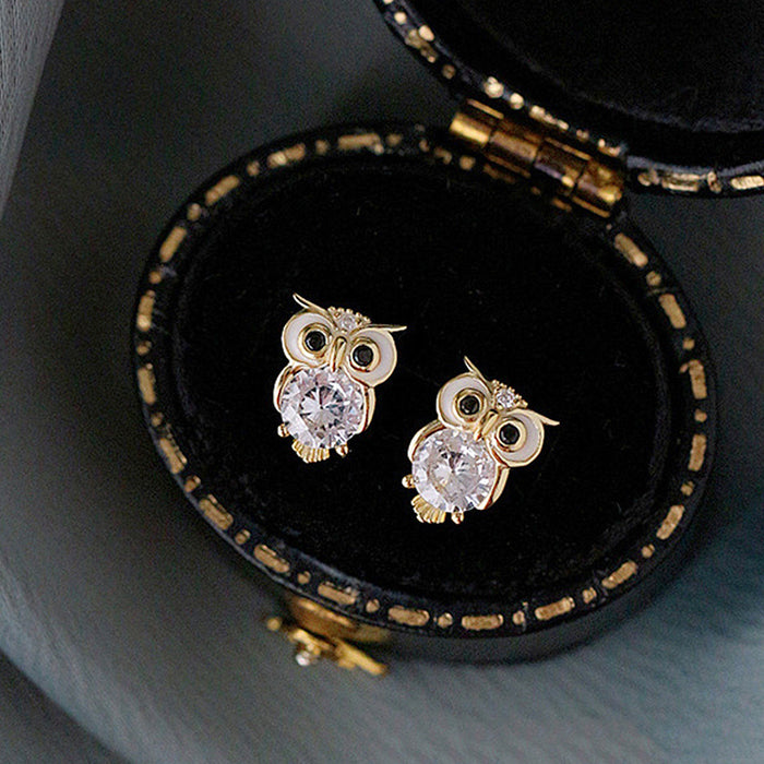 Wholesale Earrings Copper Zircon Cute Owl JDC-ES-CaoS038