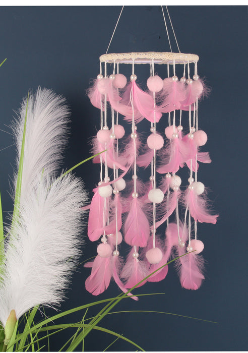 Wholesale Indian Lace Fur Ball Wind Chimes Hand Knitted Dreamcatcher MOQ≥2 JDC-DC-FengH008