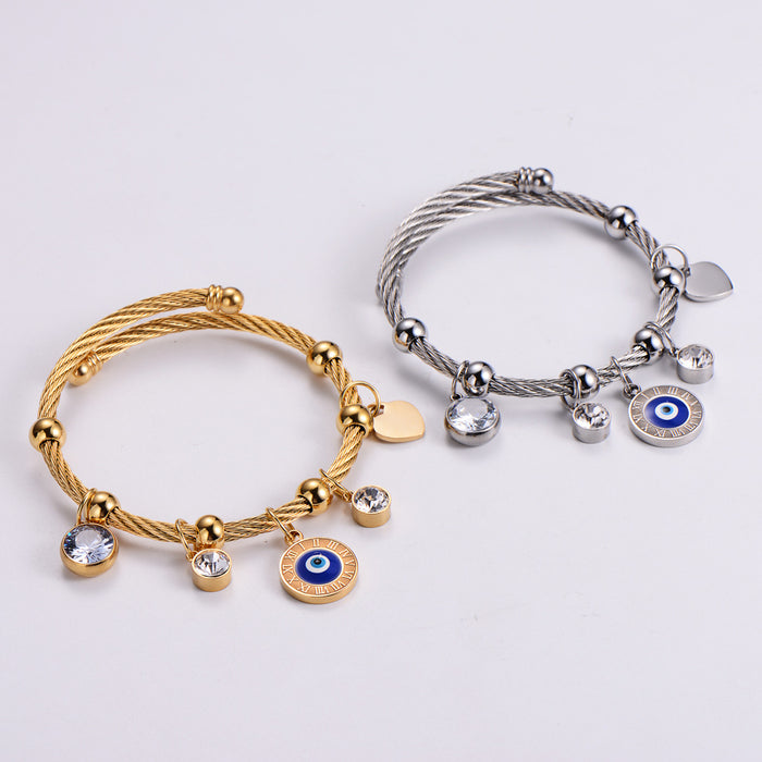 Wholesale Titanium Steel Evil Eye Turkey Blue Eye Heart Bracelet JDC-BT-PREMAIMI001